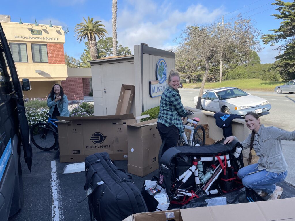 Person packing a bicycle up for shipment