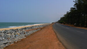 Deserted road along seashore