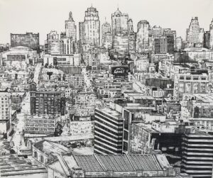 Pencil drawing of a large city