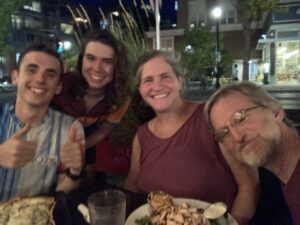 A group of friends eating dinner