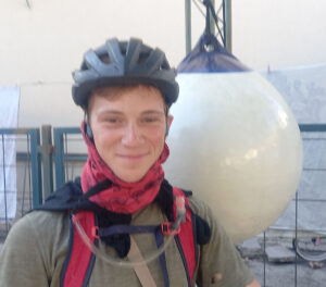 Man wearing a cycling helmet