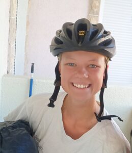 Woman wearing a cycling helmet
